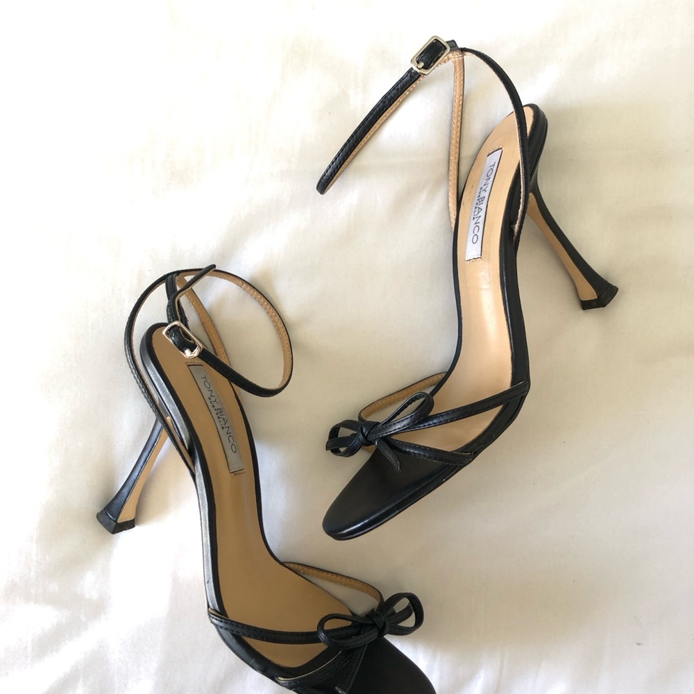 Tony Bianco “Love Heel” Black Leather Slingback Heels